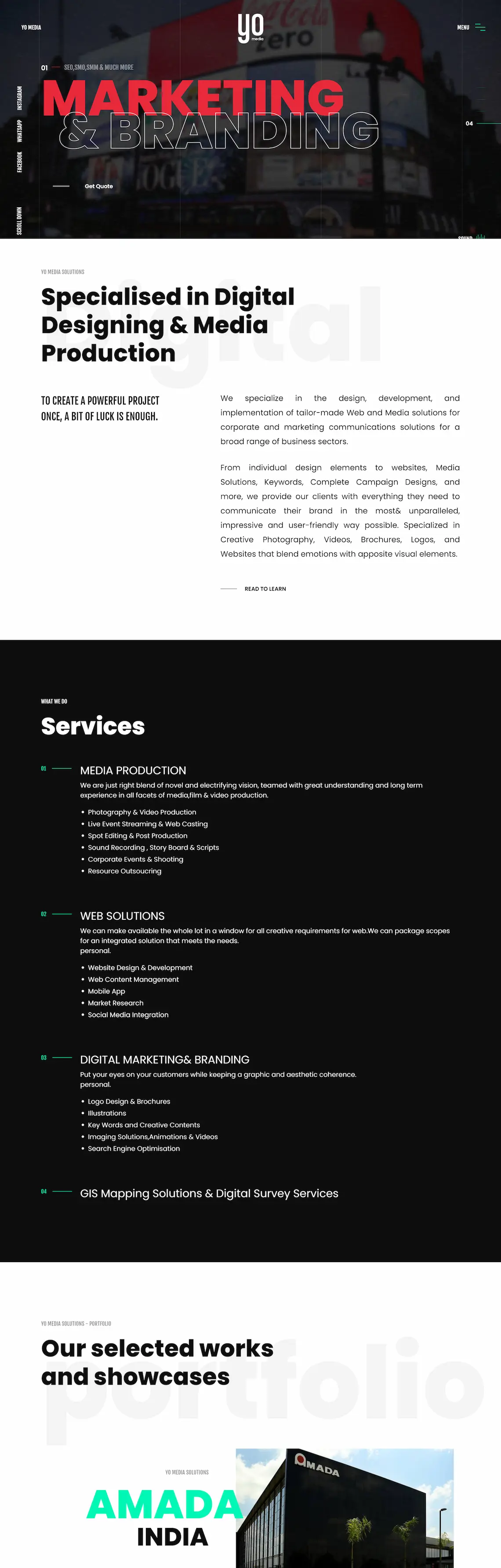 full page screenshot of yo media solutions website designed by nikhil soman