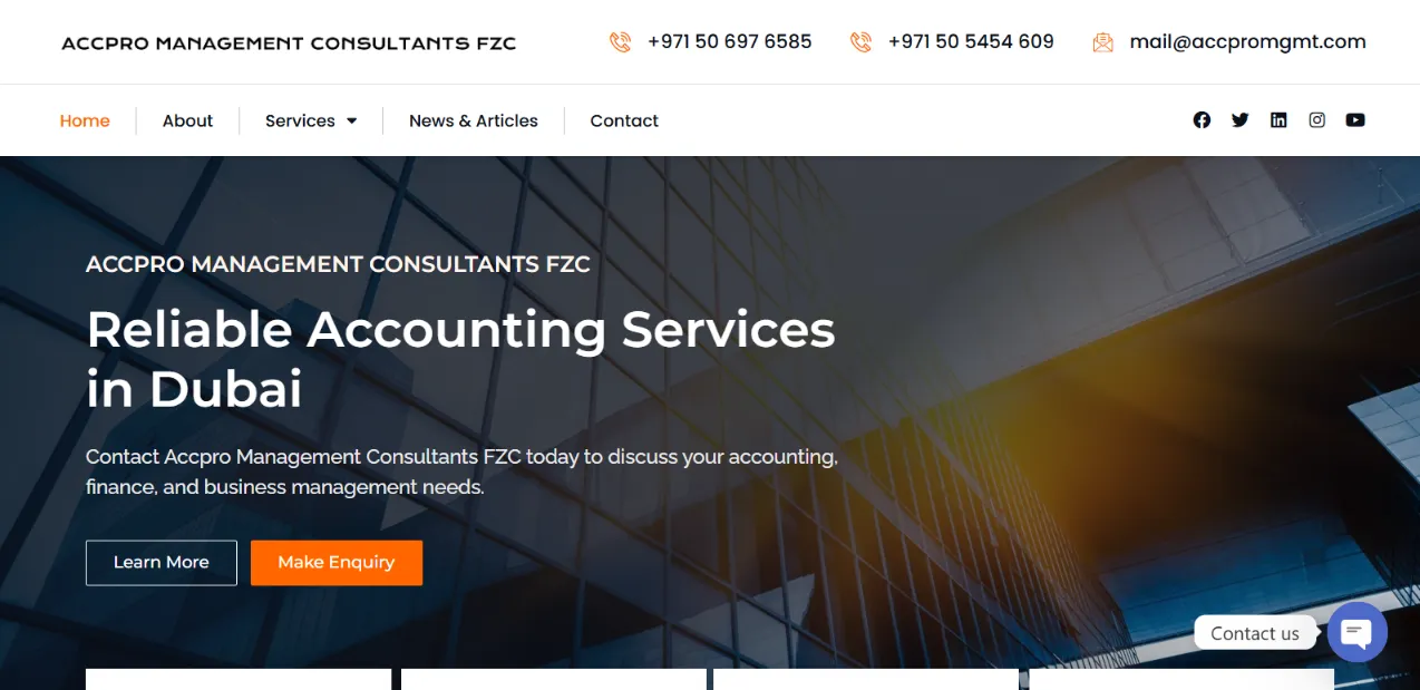 ACC Pro Management website homepage designed by Nikhil Soman, freelance WordPress developer in Trivandrum and Kochi.