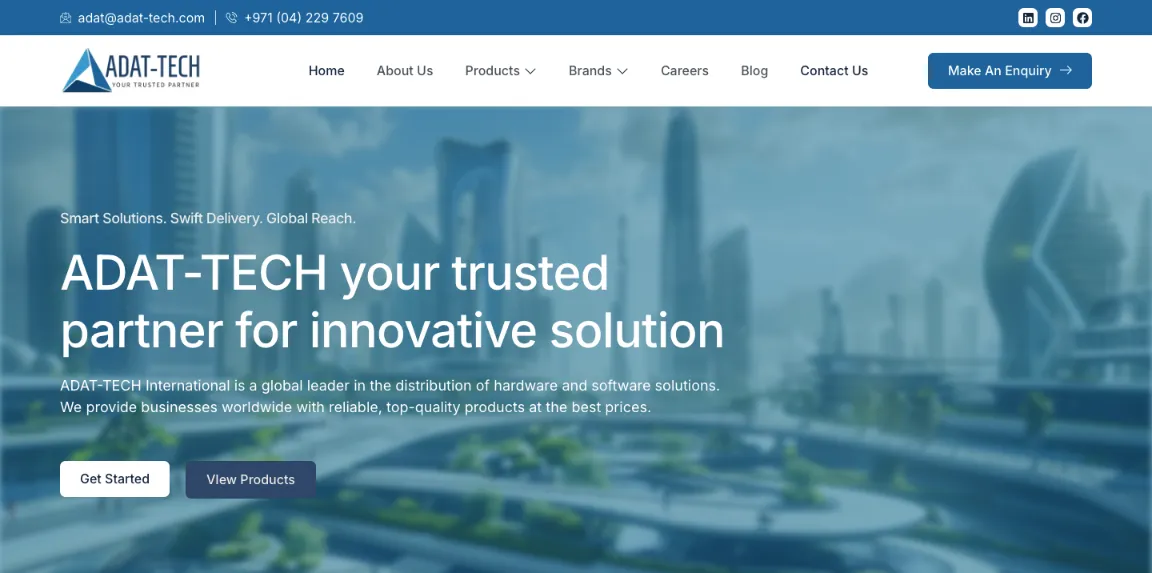 ADAT Tech website homepage designed by Nikhil Soman, freelance WordPress developer in Trivandrum and Kochi.