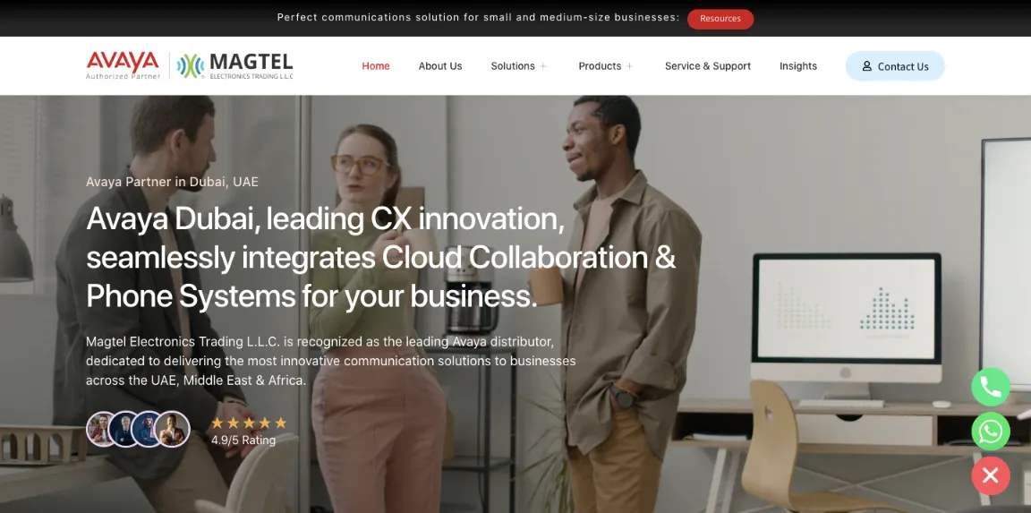 Avaya Dubai website homepage designed by Nikhil Soman, freelance WordPress developer in Trivandrum and Kochi.