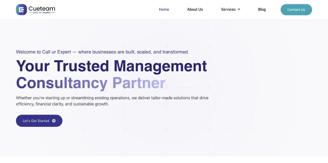 Cue Teams website homepage designed by Nikhil Soman, freelance WordPress developer in Trivandrum and Kochi.