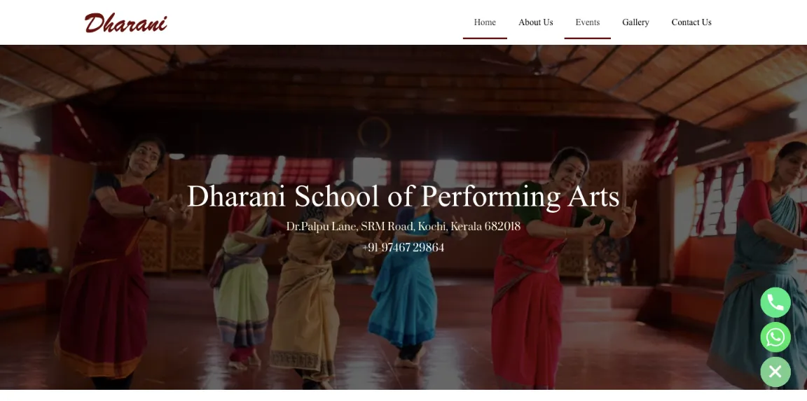 Dharani Cochin website homepage designed by Nikhil Soman, freelance WordPress developer in Trivandrum and Kochi.