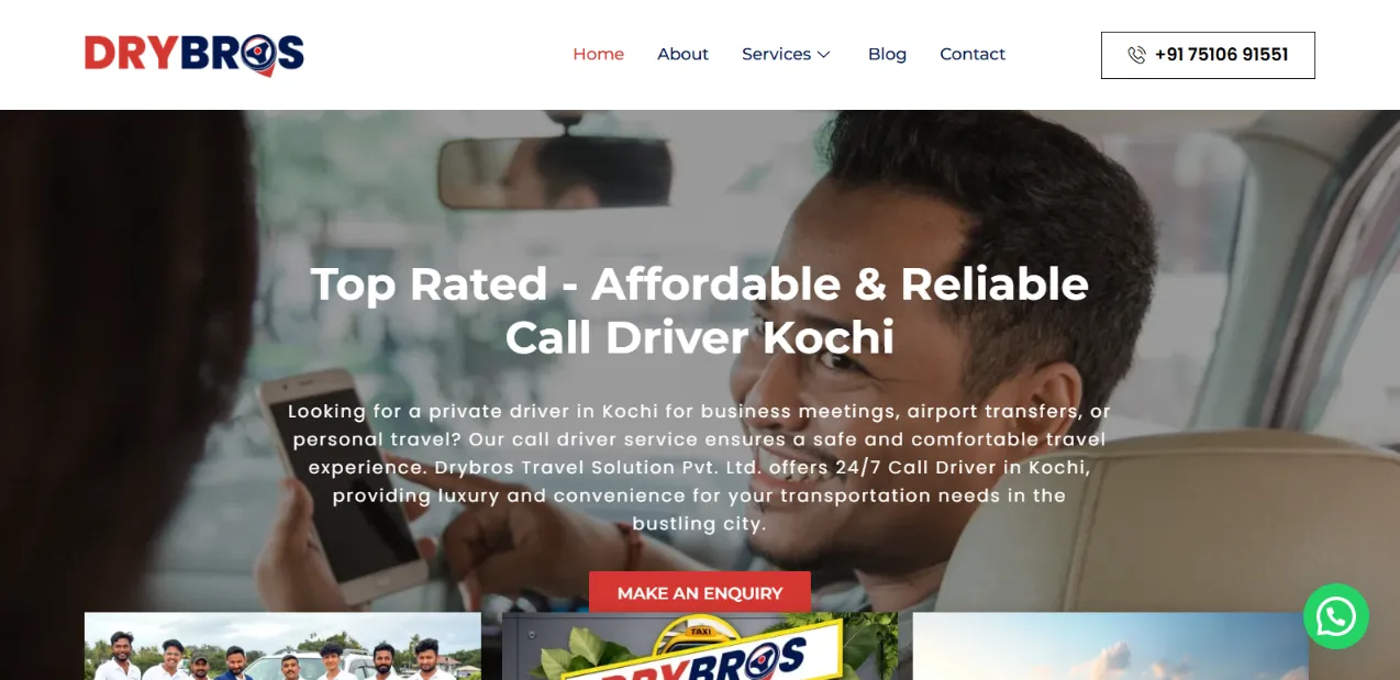 Dry Bros homepage designed by Nikhil Soman, freelance WordPress developer in Trivandrum and Kochi.