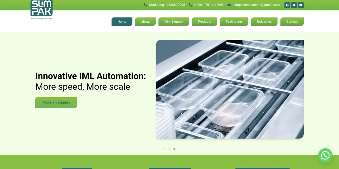 Slimpak Innovations website homepage designed by Nikhil Soman, freelance WordPress developer in Trivandrum and Kochi.