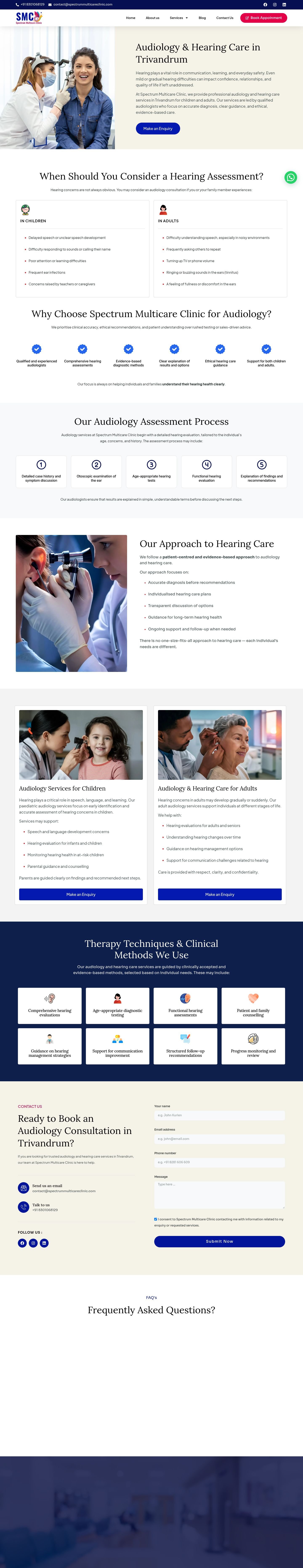 Spectrum Multicare Clinic website audiology service page designed by Nikhil Soman