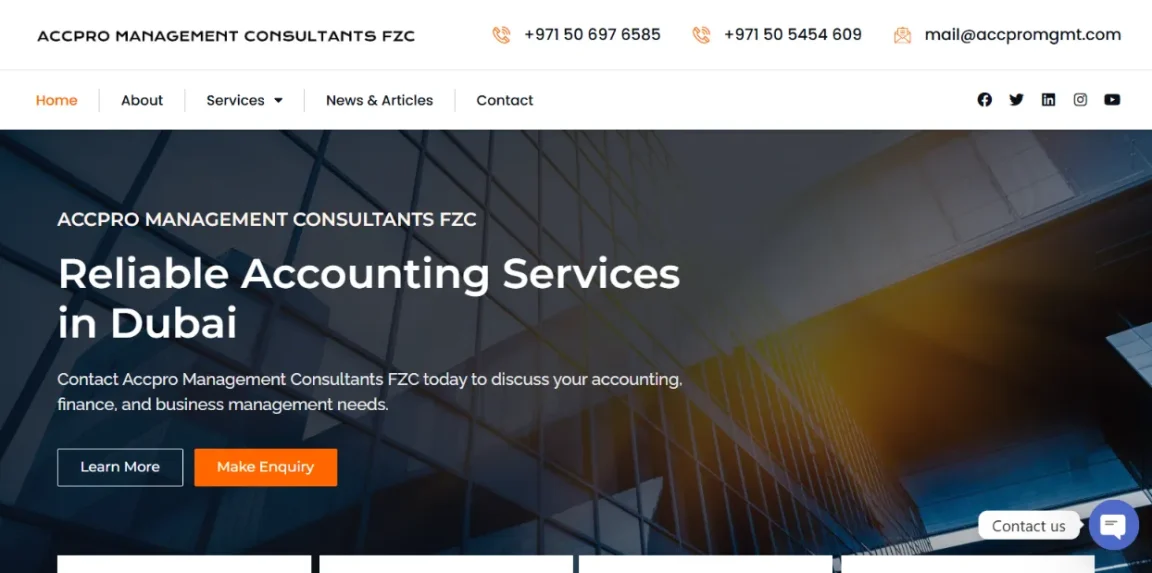 ACC Pro Management website homepage designed by Nikhil Soman, freelance WordPress developer in Trivandrum and Kochi.