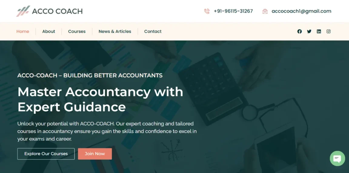 ACCO Coach homepage designed by Nikhil Soman, SEO expert and WordPress developer in Trivandrum.