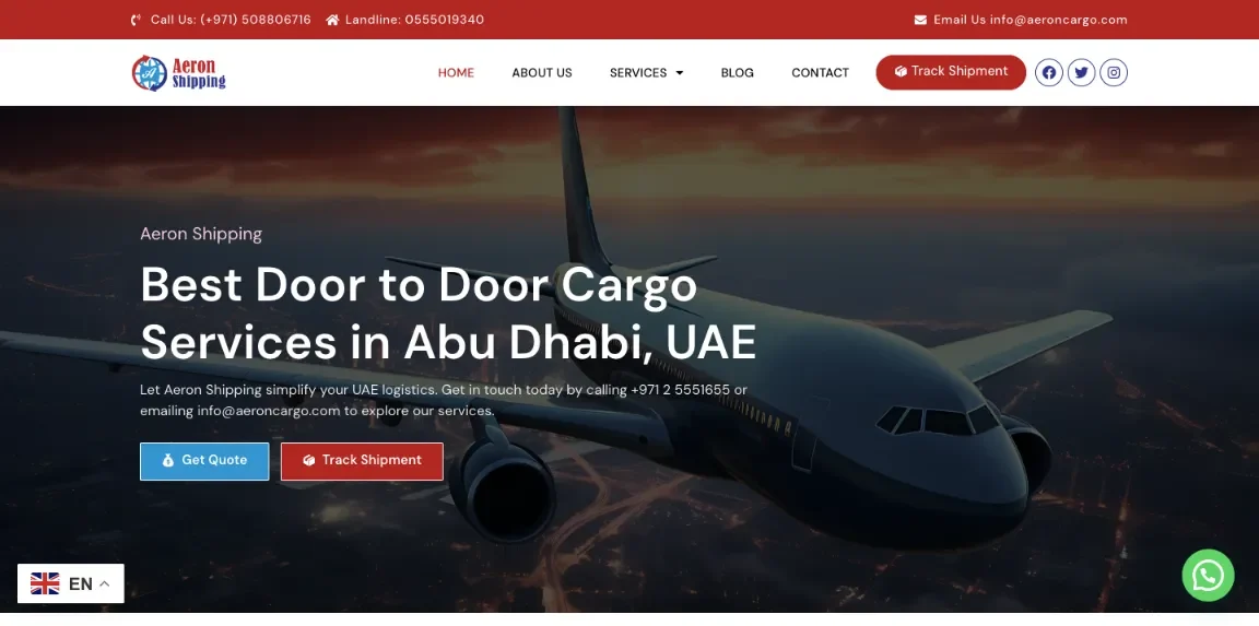 Aeron Shipping website homepage designed by Nikhil Soman, freelance WordPress developer in Trivandrum and Kochi.