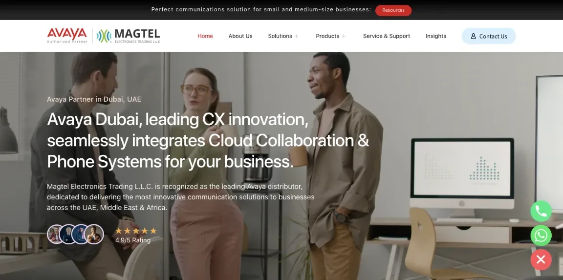 Avaya Dubai website homepage designed by Nikhil Soman, freelance WordPress developer in Trivandrum and Kochi.