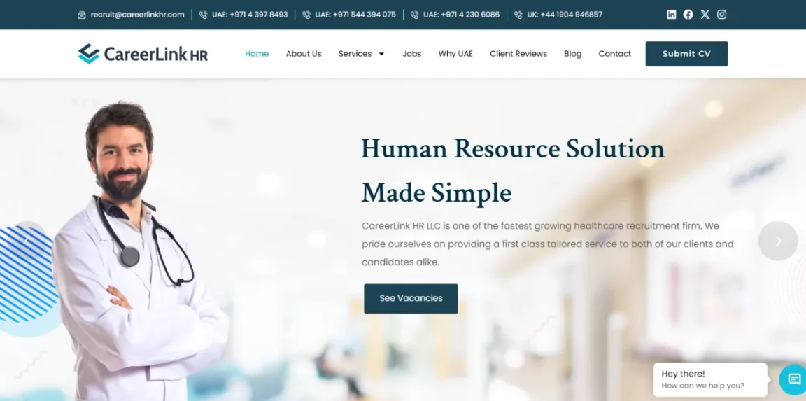 Career Link HR homepage created by Nikhil Soman, freelance WordPress developer and SEO expert in Trivandrum.