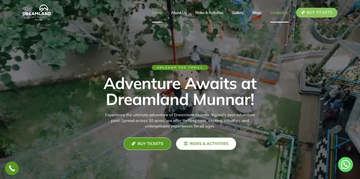 Dreamland Munnar website homepage designed by Nikhil Soman, freelance WordPress developer in Trivandrum and Kochi.