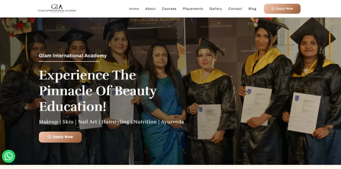 Glam International Academy website homepage designed by Nikhil Soman, WordPress developer and SEO expert in Trivandrum and Kochi.