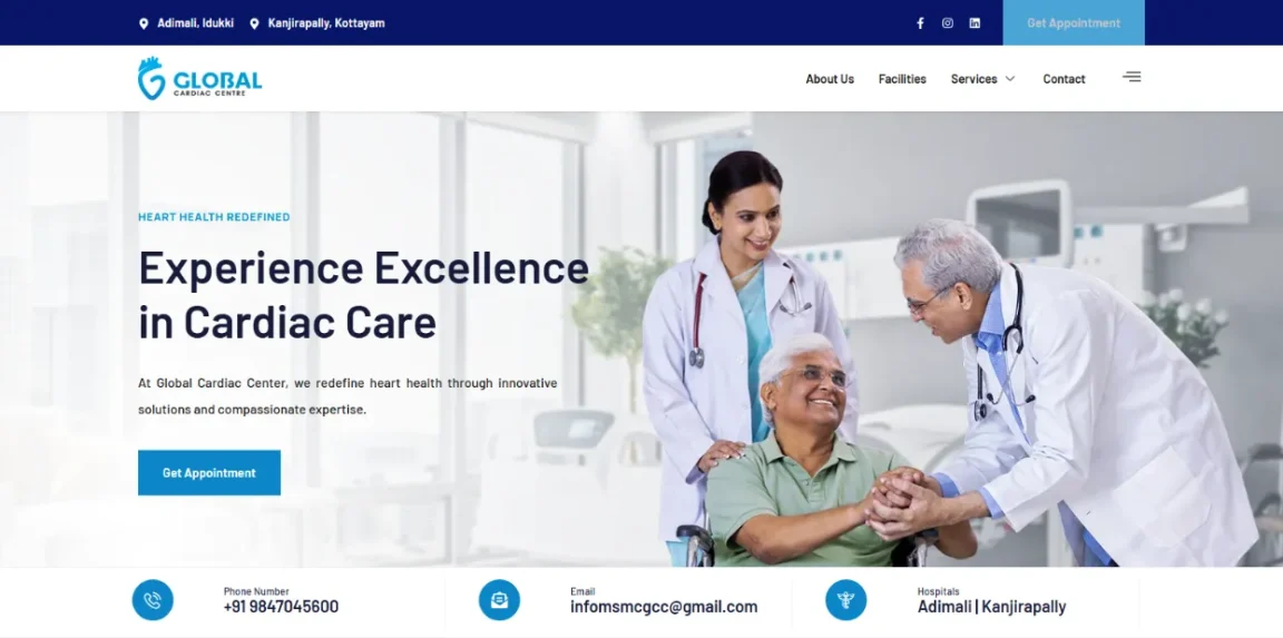 Global Cardiac Centre website homepage created by Nikhil Soman, WordPress developer and SEO expert in Trivandrum.