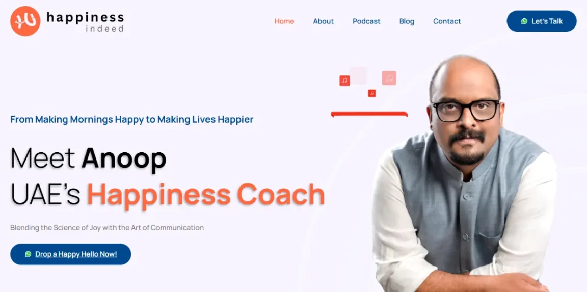 Happiness Indeed homepage design by Nikhil Soman, freelance web developer in Trivandrum and Kochi.