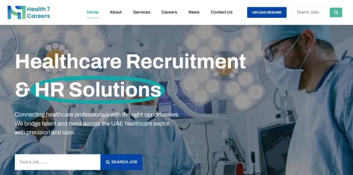 Health7Careers homepage by Nikhil Soman, freelance WordPress developer in Trivandrum and Kochi.