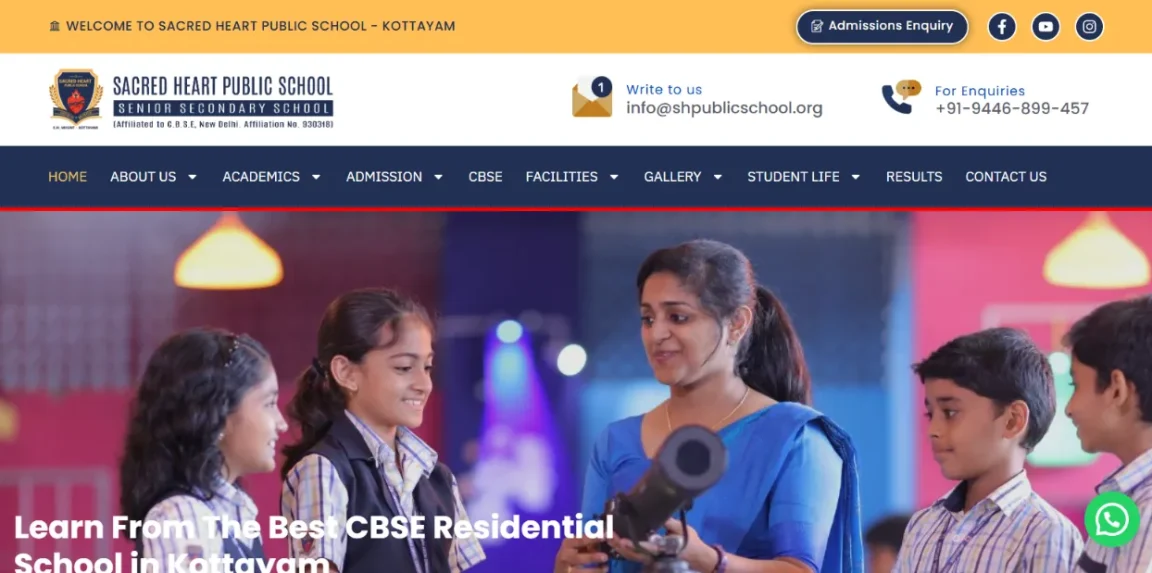 SH Public School homepage designed by Nikhil Soman, expert WordPress developer in Trivandrum.