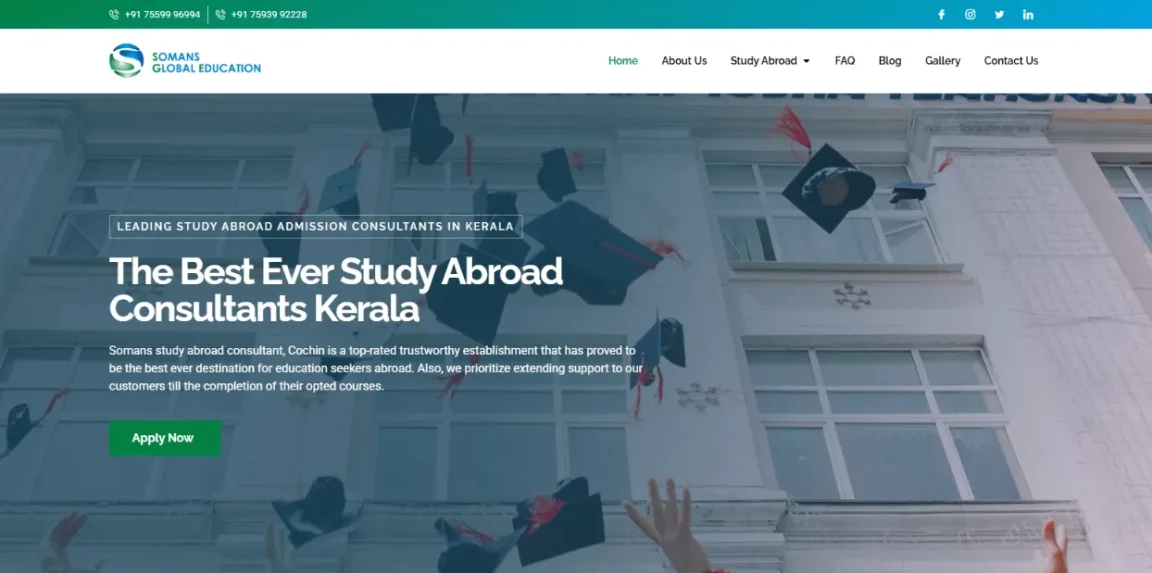 Somans Global Education homepage designed by Nikhil Soman, SEO expert and WordPress developer in Trivandrum.