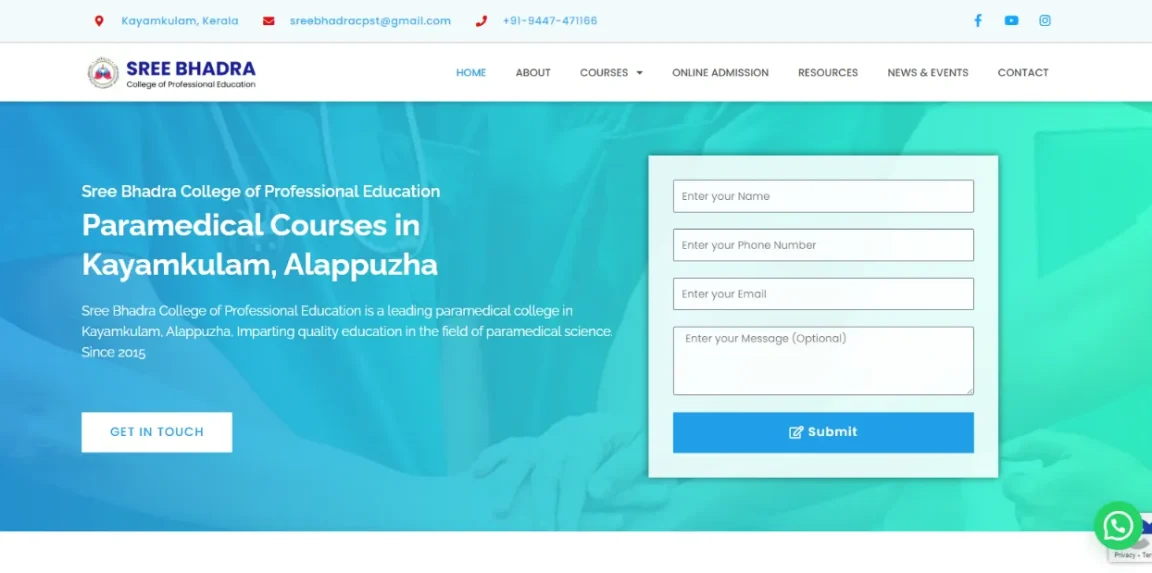 Sreebhadraparamedicalcollege com website design Kerala
