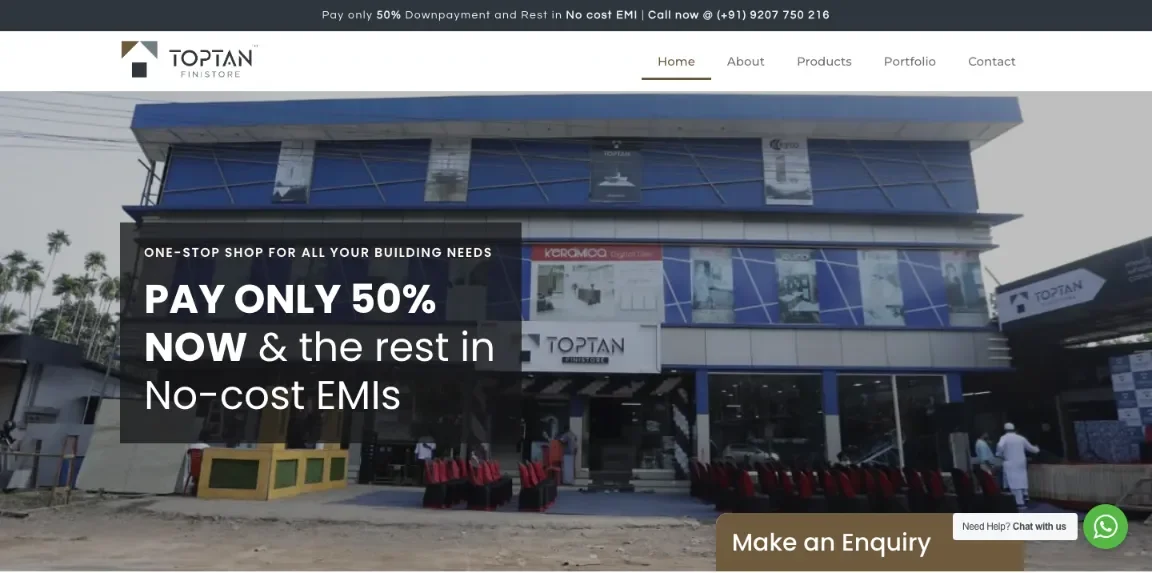 Toptan Fini Store eCommerce website homepage designed by Nikhil Soman, freelance WordPress developer in Trivandrum and Kochi.