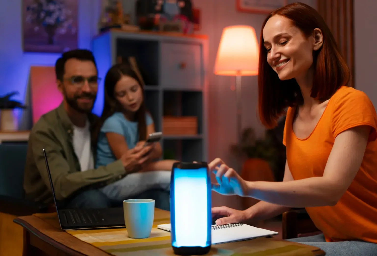Family using smart assistant technology at home, illustrating voice search SEO in 2025
